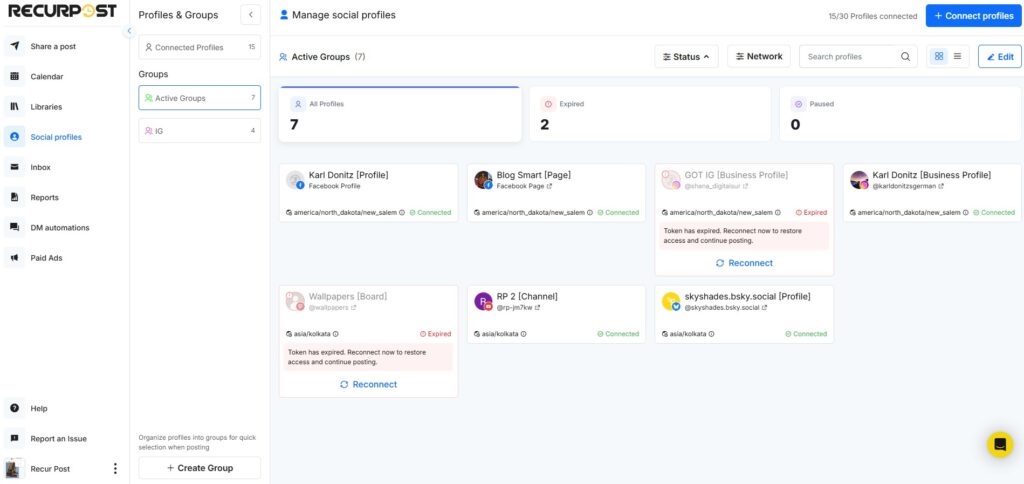 edit the social profile group