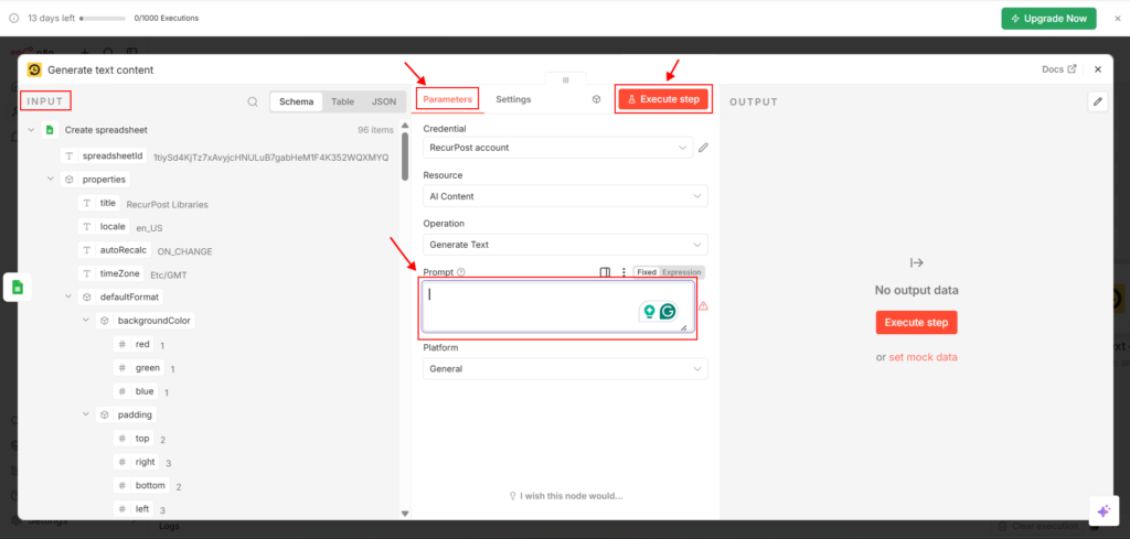 set parameters and execute the steps