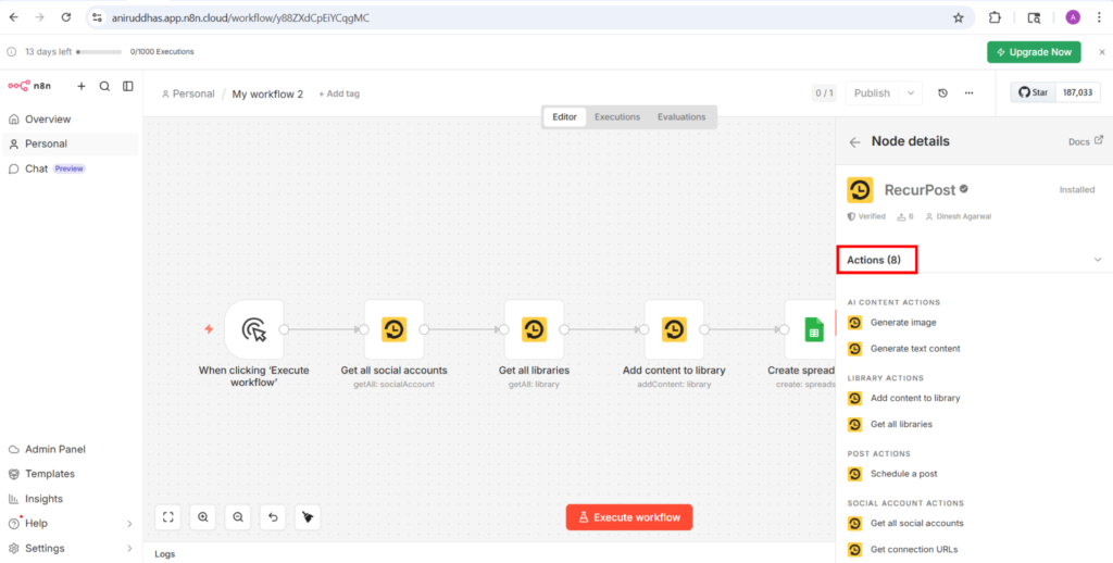 Choose a RecurPost Action in n8n
