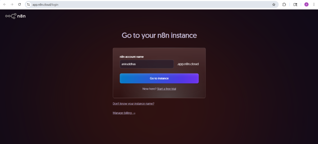 sign up on n8n