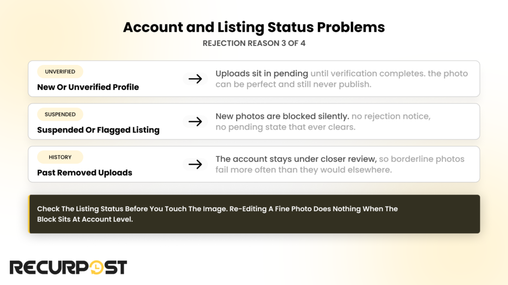 Account and listing status problems