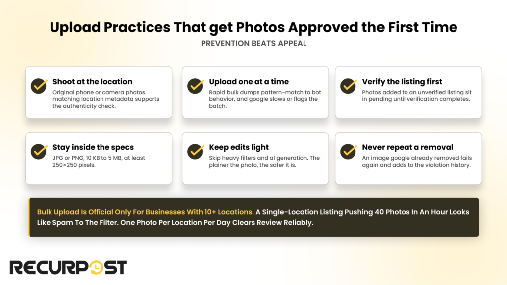Upload practices that get photos approved the first time